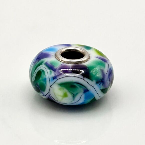 Summersday Artisan Trollbeads Style Trollstone Blue Plum Green White Mosaic - Picture 4 of 12